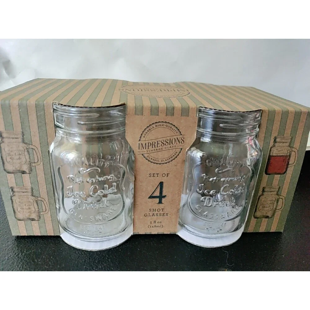 Mini Mason Jar Shot Glasses Set of 4 Brand New 5oz Brand New